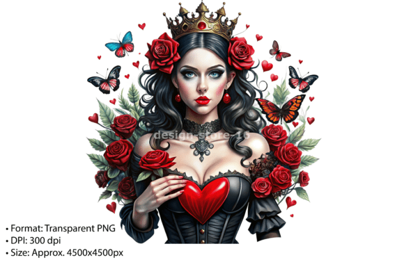 Download Queen of Hearts Gothic Illustration PNG - Premium Bundle